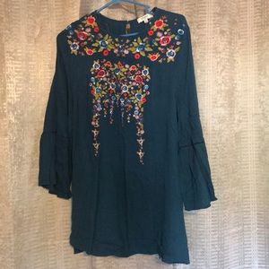 Teal dress with colorful details